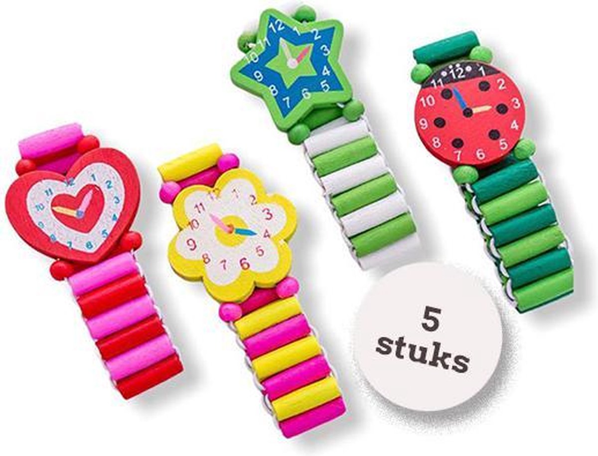 Uitdeelcadeaus houten horloges (5pcs) - Traktatie - Klein speelgoed - Grabbelton - Pinata - GRATIS Verzending